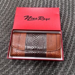NWT Nina Raye Genuine Snakeskin Two-tone Brown Wallet